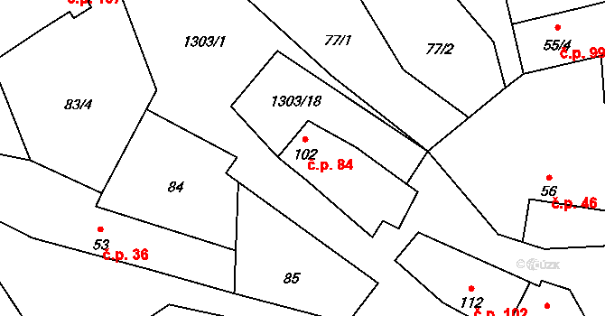 Krpy 84, Kropáčova Vrutice na parcele st. 102 v KÚ Krpy, Katastrální mapa