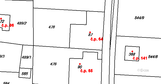Plazy 64 na parcele st. 87 v KÚ Plazy, Katastrální mapa