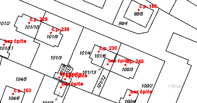 Holubov 230 na parcele st. 101/6 v KÚ Holubov, Katastrální mapa
