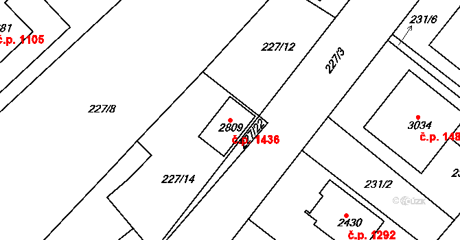 Neratovice 1436 na parcele st. 2809 v KÚ Neratovice, Katastrální mapa