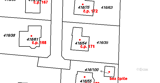 Chlum 171, Křemže na parcele st. 416/54 v KÚ Chlum u Křemže, Katastrální mapa