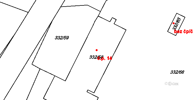 Tušimice 14, Kadaň na parcele st. 332/58 v KÚ Tušimice, Katastrální mapa