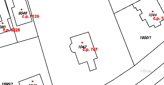 Zlín 747 na parcele st. 1042 v KÚ Zlín, Katastrální mapa