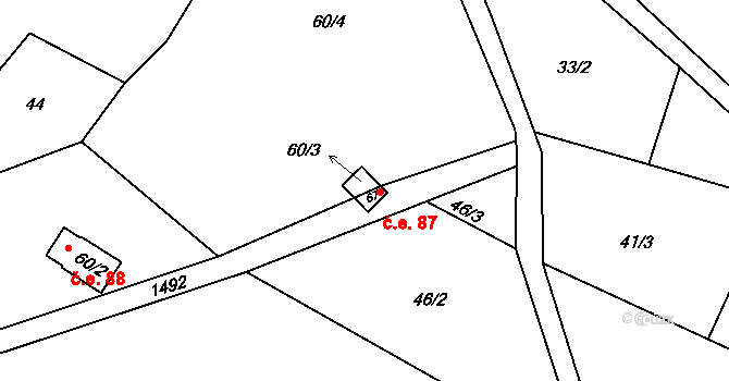 Vysoká 87, Jihlava na parcele st. 67 v KÚ Vysoká u Jihlavy, Katastrální mapa
