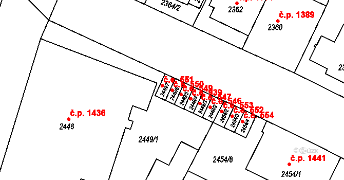 Znojmo 550 na parcele st. 2449/6 v KÚ Znojmo-město, Katastrální mapa