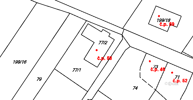 Číměř 58 na parcele st. 77/2 v KÚ Číměř nad Jihlavou, Katastrální mapa