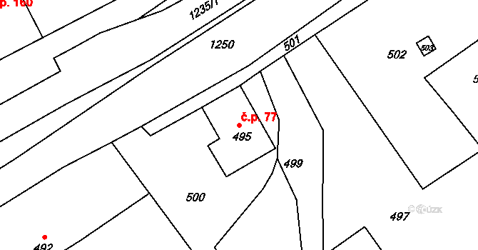 Lichnov 77 na parcele st. 495 v KÚ Lichnov u Bruntálu, Katastrální mapa