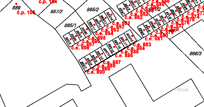 Vyškov-Předměstí 887, Vyškov na parcele st. 885/10 v KÚ Vyškov, Katastrální mapa
