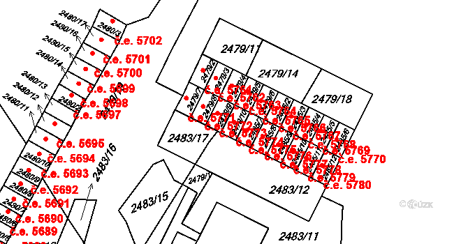 Kadaň 5774 na parcele st. 2479/10 v KÚ Kadaň, Katastrální mapa