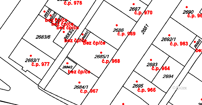 Bruntál 968 na parcele st. 2685/1 v KÚ Bruntál-město, Katastrální mapa