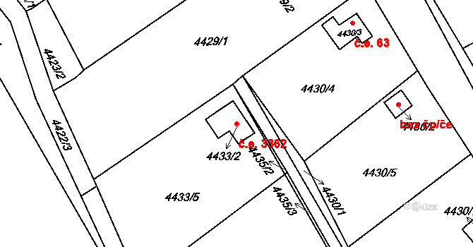 Předměstí 3362, Litoměřice na parcele st. 4433/2 v KÚ Litoměřice, Katastrální mapa