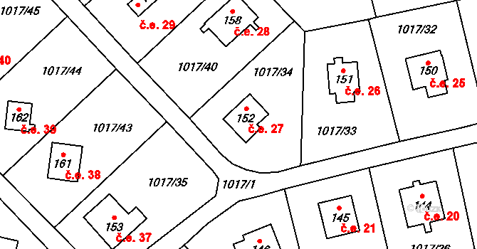 Kobylníky 27, Chotilsko na parcele st. 152 v KÚ Prostřední Lhota, Katastrální mapa