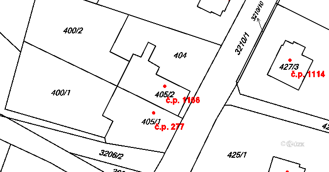 Radvanice 1166, Ostrava na parcele st. 405/2 v KÚ Radvanice, Katastrální mapa