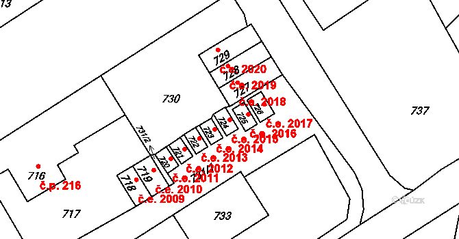 Mariánské Údolí 2015, Hlubočky na parcele st. 724 v KÚ Hlubočky, Katastrální mapa