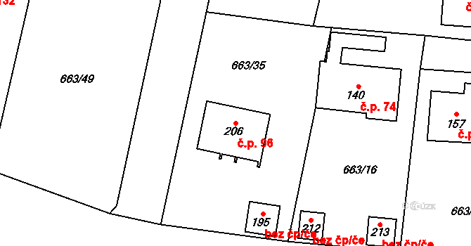 Ratměřice 96 na parcele st. 206 v KÚ Ratměřice, Katastrální mapa