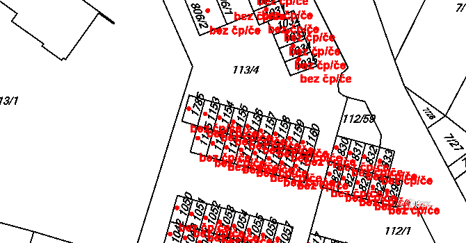 Třebíč 38387441 na parcele st. 1155 v KÚ Podklášteří, Katastrální mapa
