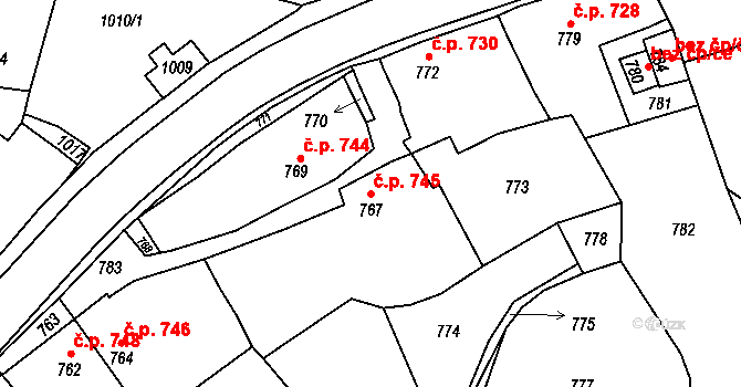 Brumov 745, Brumov-Bylnice na parcele st. 767 v KÚ Brumov, Katastrální mapa