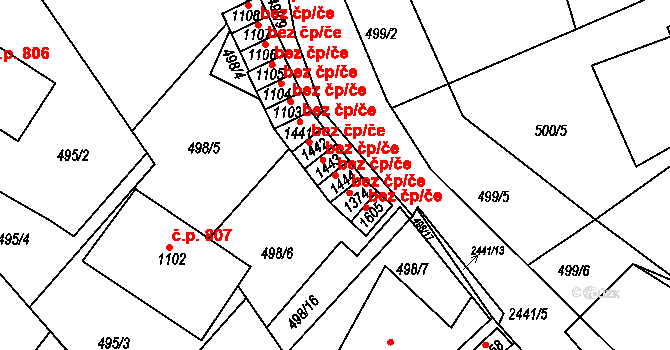 Luhačovice 38871441 na parcele st. 1444 v KÚ Luhačovice, Katastrální mapa