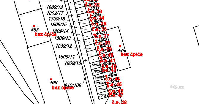 Tečovice 41 na parcele st. 458 v KÚ Tečovice, Katastrální mapa
