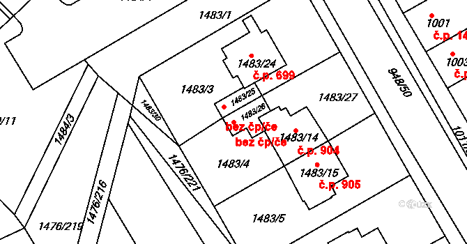 Rousínov 39724441 na parcele st. 1483/26 v KÚ Rousínov u Vyškova, Katastrální mapa