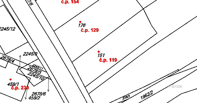 Hrádek na Vlárské dráze 119, Slavičín na parcele st. 151 v KÚ Hrádek na Vlárské dráze, Katastrální mapa