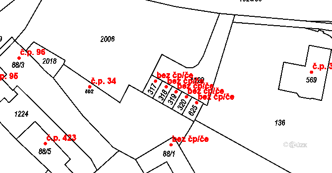Hrochův Týnec 41922441 na parcele st. 318 v KÚ Hrochův Týnec, Katastrální mapa