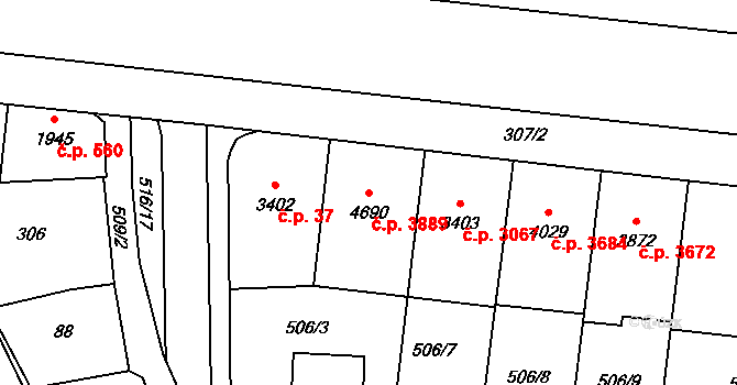Zlín 3889 na parcele st. 4690 v KÚ Zlín, Katastrální mapa