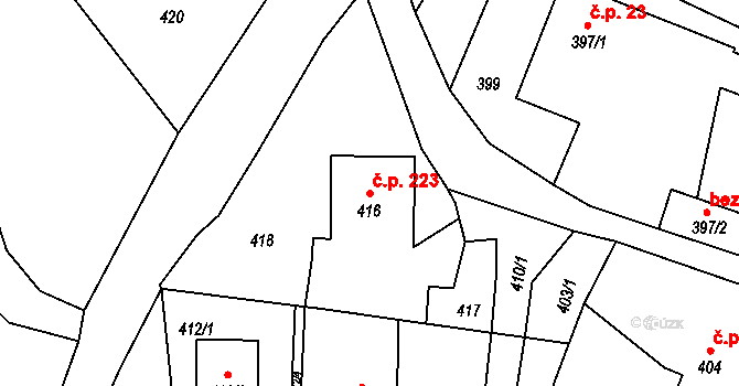 Velké Heraltice 223 na parcele st. 416 v KÚ Velké Heraltice, Katastrální mapa