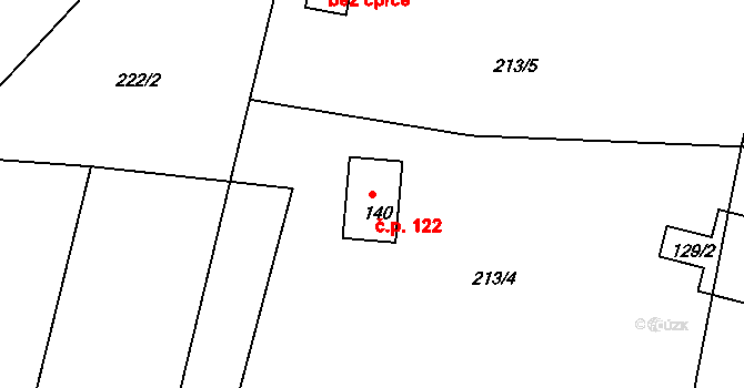 Hůrky 122, Lišov na parcele st. 140 v KÚ Hůrky u Lišova, Katastrální mapa
