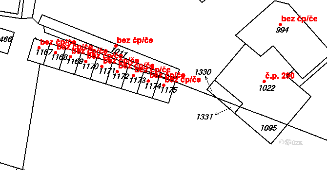 Cheb 43380441 na parcele st. 1175 v KÚ Háje u Chebu, Katastrální mapa