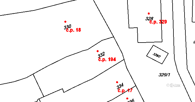 Bošovice 194 na parcele st. 332 v KÚ Bošovice, Katastrální mapa