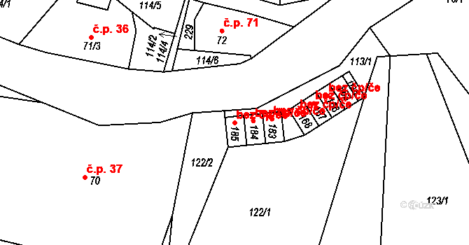 Vamberk 44245441 na parcele st. 185 v KÚ Merklovice, Katastrální mapa