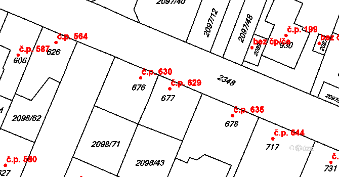 Kateřinky 629, Opava na parcele st. 677 v KÚ Kateřinky u Opavy, Katastrální mapa