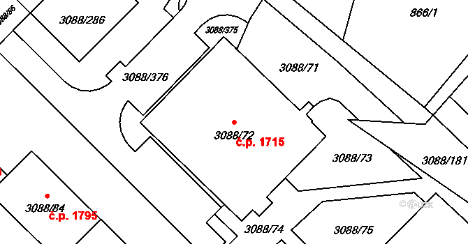 Hlučín 1715 na parcele st. 3088/72 v KÚ Hlučín, Katastrální mapa