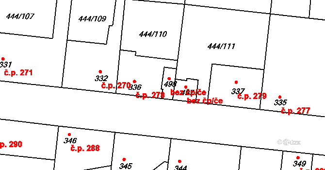 Peruc 46247441 na parcele st. 498 v KÚ Peruc, Katastrální mapa