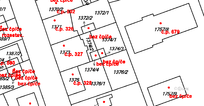 České Budějovice 46878441 na parcele st. 1374/3 v KÚ České Budějovice 4, Katastrální mapa