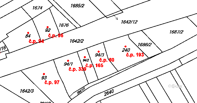 Hostěrádky-Rešov 80 na parcele st. 94/3 v KÚ Hostěrádky, Katastrální mapa