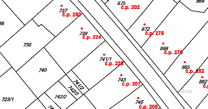 Huštěnovice 228 na parcele st. 741/1 v KÚ Huštěnovice, Katastrální mapa