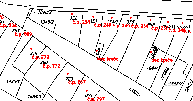 Bystřice pod Hostýnem 48475441 na parcele st. 354/2 v KÚ Bystřice pod Hostýnem, Katastrální mapa