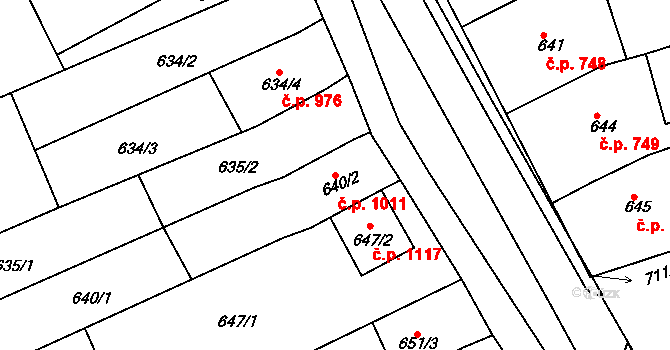 Nivnice 1011 na parcele st. 640/2 v KÚ Nivnice, Katastrální mapa