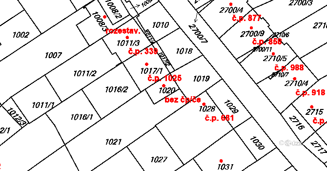 Nivnice 49042441 na parcele st. 1020 v KÚ Nivnice, Katastrální mapa