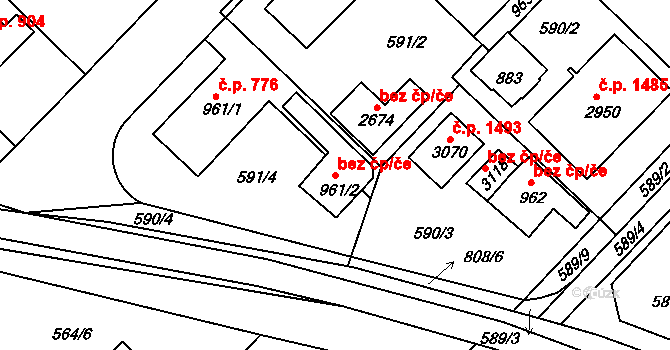 Neratovice 49554441 na parcele st. 961/2 v KÚ Neratovice, Katastrální mapa