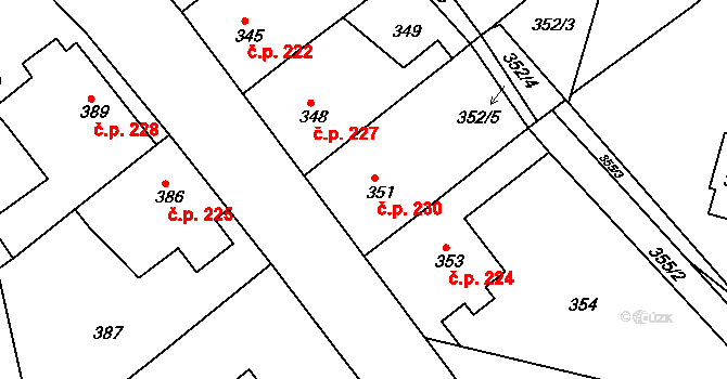 Vícemilice 230, Bučovice na parcele st. 351 v KÚ Vícemilice, Katastrální mapa