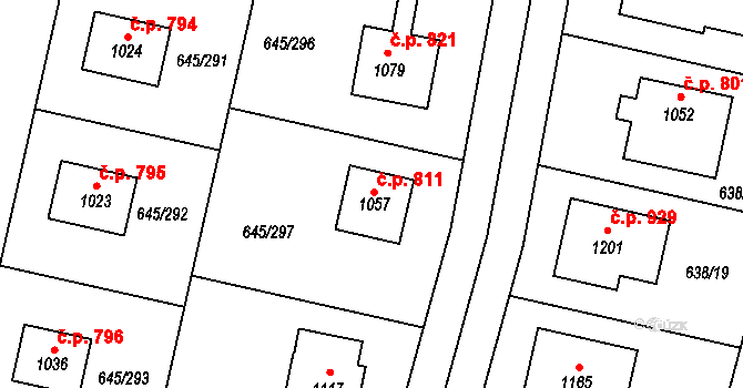 Líbeznice 811 na parcele st. 1057 v KÚ Líbeznice, Katastrální mapa