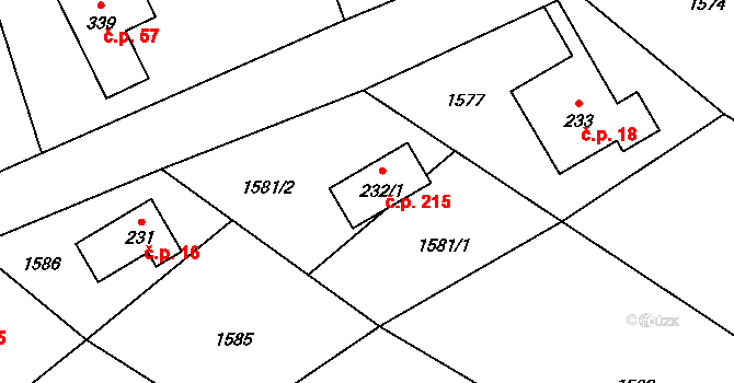 Valy 215, Krompach na parcele st. 232/1 v KÚ Krompach, Katastrální mapa