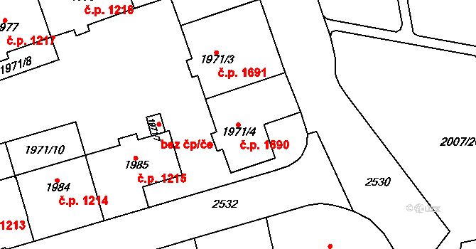 Horní Litvínov 1690, Litvínov na parcele st. 1971/4 v KÚ Horní Litvínov, Katastrální mapa