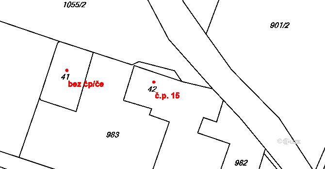 Hradiště 15, České Lhotice na parcele st. 42 v KÚ České Lhotice, Katastrální mapa