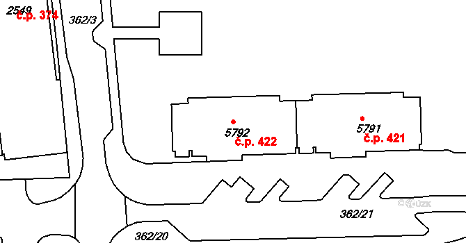 Pražské Předměstí 422, Písek na parcele st. 5792 v KÚ Písek, Katastrální mapa