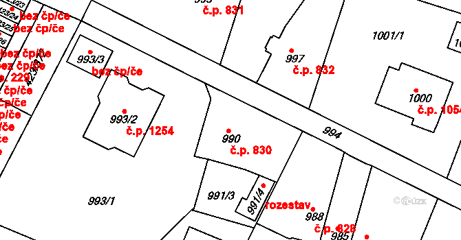 Nýřany 830 na parcele st. 990 v KÚ Nýřany, Katastrální mapa