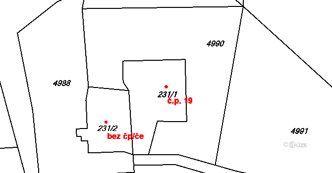 Jedlina 19, Klášterec nad Orlicí na parcele st. 231/1 v KÚ Klášterec nad Orlicí, Katastrální mapa
